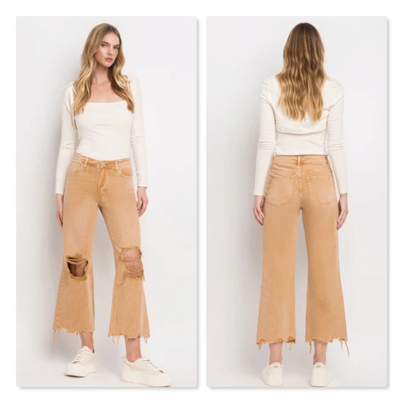 Vervet Denim - Vervet Kiss Of California Super High Rise 90's Vintage‎ Crop Flare Jeans W27 Tan